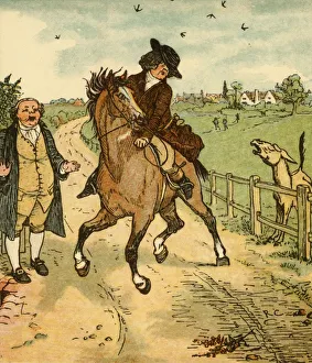 John Gilpins horse is alarmed by a donkey, 1878, (c1918). Creator: Randolph Caldecott