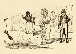Annoyance Collection: John Gilpins horse splashes mud on a womans dress, 1878, (c1918). Creator: Randolph Caldecott