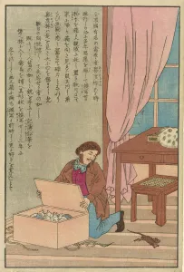 John James Audubon discovering his drawings eaten by a rat, 1870s. Creator: Unknown John James Audubon discovering his drawings eaten by a rat, 1870s. Creator: Unknown