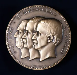 John Russell Hind, Hermann Goldschmidt and Robert Luther, astronomers, c1900