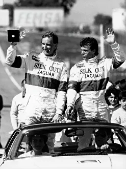 Motor Racing Team Prints: John Watson and Jan Lammers waving at the crowds at Jarama, Spain, 1987