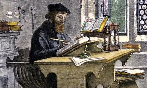 John Wycliffe at work, 19th century. Artist: Anonymous