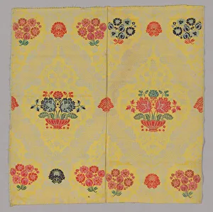 Two Joined Panels of Brocaded Yellow Furnishing Wool, England, c. 1720s. Creator: Unknown