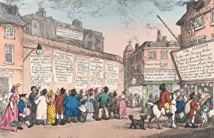 Noticeboard Prints: Joint Stock Street, March 10, 1808. March 10, 1808. Creator: Thomas Rowlandson