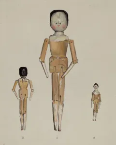 Jane Iverson Prints: Jointed Wooden Dolls, c. 1936. Creator: Jane Iverson