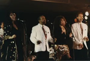 Jon-Judith-Aria Hendricks and Kevin Burke, North Sea Jazz Festival, Netherlands, 1991. Creator: Brian Foskett