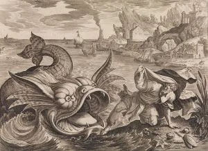 Antonius Wierix Collection: Jonah Cast on Shore by the Fish, ca. 1585. Creators: Antonius Wierix, Hieronymous Wierix