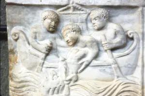 Jonah and the Whale, early Christian Sarcophagus, Roman Marble, 4th century Jonah and the Whale, early Christian Sarcophagus, Roman Marble, 4th century
