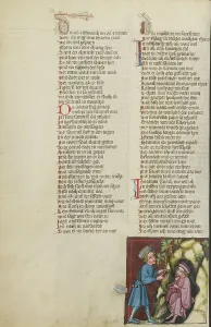 Morale Boosting Prints: Jonathan Visiting David in the Cave; Weltchronik, about 1400-1410. Creator: Unknown