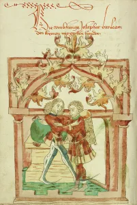 Convert Prints: Josaphat and Barlaam Embracing, 1469. Creator: Unknown