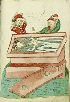 Coffins Prints: Josaphat and Another Man Mourn the Dead King Avenir in his Coffin; Barlaam und Josaphat