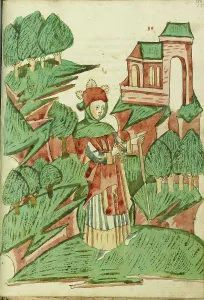 Josaphat as a Pilgrim; Barlaam und Josaphat, 1469. Creators: Hans Schilling, Diebolt Lauber
