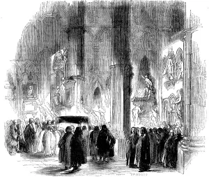 Addison Prints: Joseph Addisons torchlight funeral in Westminster Abbey, 1719 (c1850)