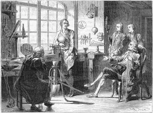 Watt Prints: Joseph Black visiting James Watt in his Glasgow workshop, c1760 (c1879)