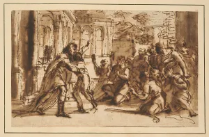 Wove Card Prints: Joseph Greeting his Brothers, c.1656. Creator: Pier Francesco Mola