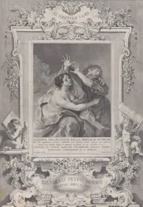 Joseph and Potiphars wife, within an ornate frame, 1739. Creator: Pietro Monaco