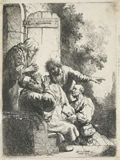 Horror Prints: Joseph's coat brought to Jacob, c.1633. Creator: Rembrandt Harmensz van Rijn