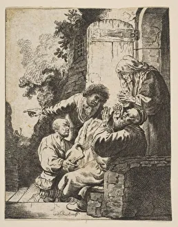 Johann Georg Prints: Josephs Coat Brought to Jacob, ca. 1633. Creator: Johann Georg Hertel