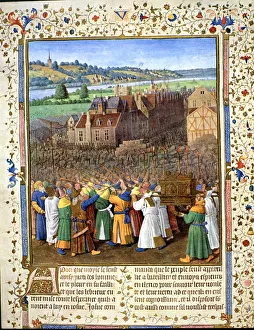 Bibliotheque Nationale Gallery: The Joshua prophet with the Holy Ark of the conquest of Jericho, miniature in Antiquites