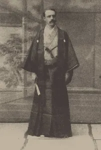 Conder Prints: Josiah Conder (1852-1920) wearing Kimono. Creator: Anonymous