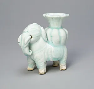 Glazed Porcelain Prints: Joss-Stick Holder in the Form of an Elephant Holding a Lobed Vase