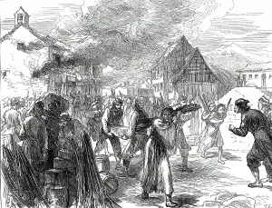 Explosives Prints: A Journey into the Herzegovina: Fire at a Gunpowder Depot at Grahovo, 1876. Creator: C.R