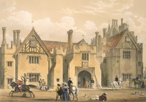 Turrets Prints: Joust practice, Compton Wynyates, Warwick, mid 1600s. Creator: Joseph Nash (1809-78)