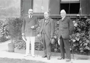 Viscount Prints: J.P. Morgan, Viscount Haldane and Sir K.M. McKenzie, 1913. Creator: Bain News Service