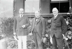 Viscount Prints: J.P. Morgan, Viscount Haldane, and Sir K.M. McKenzie, 1913. Creator: Bain News Service