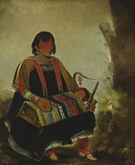 Cradle Gallery: Jú-ah-kís-gaw, Woman With Her Child in a Cradle, 1835. Creator: George Catlin