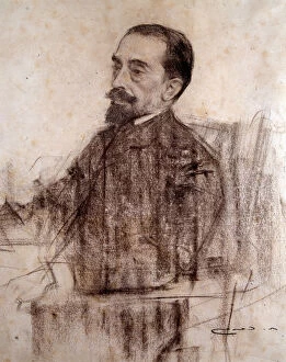 Dibujos Gallery: Juan Maragall (1860-1911), Catalan writer, charcoal portrait by Ramon Casas