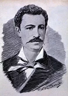 Juan Montalvo (1833-1889), Ecuadorian writer, drawing by R.H. Caviedes, 1896
