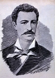 Ecuadorian Prints: Juan Montalvo (1833-1889), Ecuadorian writer, drawing by R. H. Caviedes, 1896