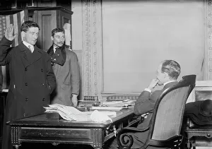Gesture Prints: Judge in chambers swearing in a new citizen, New York, 1910. Creator: Bain News Service