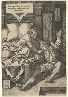Judgment Gallery: Judge Herkinbald Cutting the Throat of his Nephew, 1553. Creator: Heinrich Aldegrever