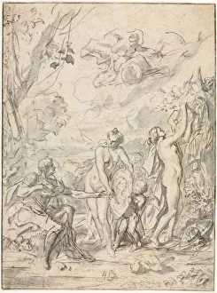 Framing Lines In Black Chalk Prints: The Judgment of Paris, c. 1740-1750. Creator: Unknown