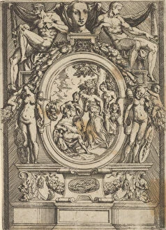 The Judgment of Paris; man seated at left reaches out to a woman who is flanked by