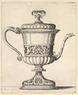 The Younger Gallery: Jug with lid, engraved with arabesque pattern, the narrow spout to right ending in snak