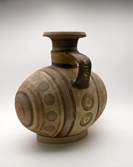 Terracotta Collection: Jug in the Shape of a Barrel, 750-550 BCE. Creator: Unknown