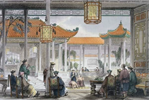 Thomas Allom Gallery: Jugglers Exhibiting in the Court of a Mandarins Palace, China, 1843. Artist
