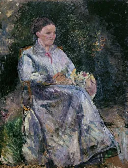 Sewing Basket Prints: Julie Pissarro au jardin, c.1874. Creator: Camille Pissarro