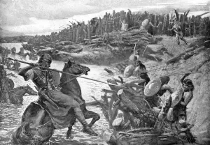 Julius Caesar crosses the Thames, c55 BC, (c1920). Artist: Unknown Julius Caesar crosses the Thames, c55 BC, (c1920). Artist: Unknown
