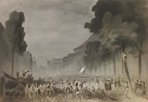 Brown Colour Gallery: The July Revolution on the Grands Boulevards of Paris, 1830. Artist: Bellange, Hippolyte (1800-1866)