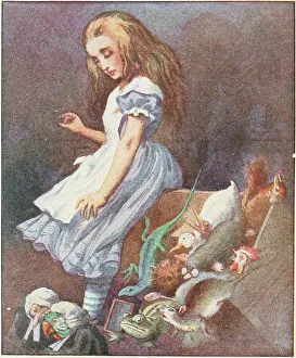 and she jumped up in such a hurry that she tipped over the jury-box, 1911. Creator: Tenniel, Sir John (1820-1914)