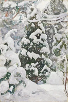 Snowdrift Prints: Juniper Tree in Snow, 1917. Creator: Pekka Halonen