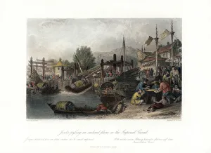 Level Prints: Junks Passing an Inclined Plane on the Imperial Canal, China, c1840. Artist: W Floyd