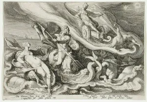 Goltzius Hendrick Prints: Juno Complaining to Oceanus and Thetis, published 1590. Creator: Hendrik Goltzius