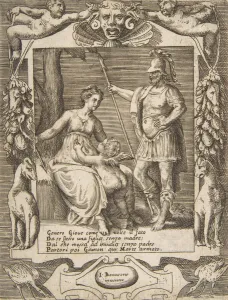 Ares Prints: Juno, Mars and Cupid, set within an elaborate frame, from the Loves, Rages and Jealous