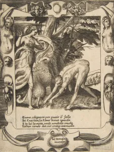 Juno sending famine against Crasiton, set within an elaborate frame, from Loves, Rages Juno sending famine against Crasiton, set within an elaborate frame, from Loves, Rages