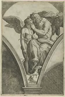 Rafaello Sanzio Gallery: Jupiter embracing Cupid after Raphaels fresco in the Chigi Gallery of the Villa Fa... ca. 1517-20